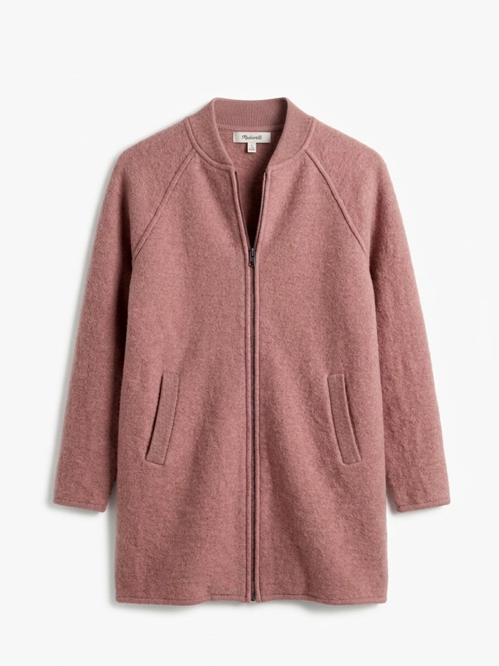 Madewell Size S Boiled Wool Bomber Sweater Jacket Antique Rose Pink 100% Merino